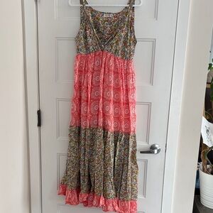 Vintage Maxi Floral Mix Pink Tiered Sundress